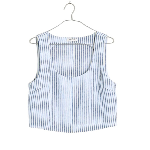 Madewell 100% Linen Scoopneck Stripe Crop Tank in Bluestone Size M - Picture 5 of 12
